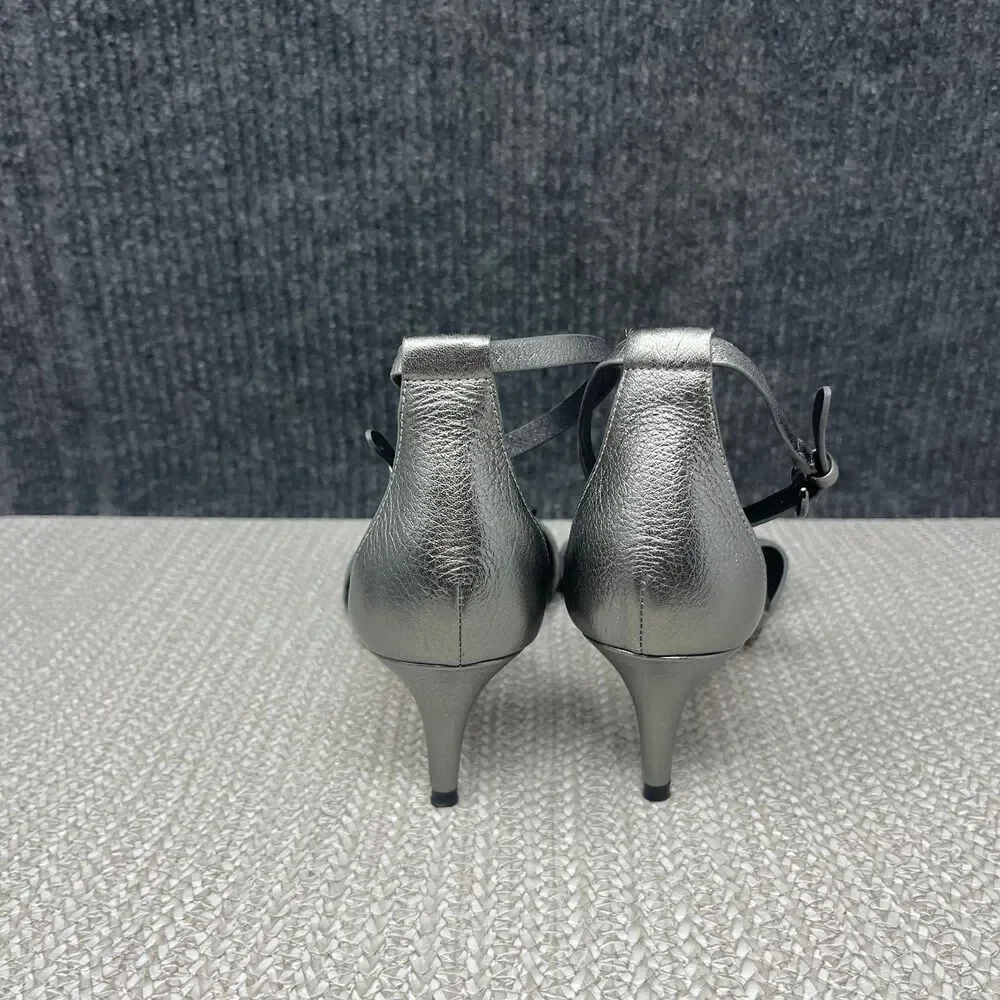 Coach Marcella Ankle Wrap Kitten Heel Silver Leather Italian Women’s 6.5 B